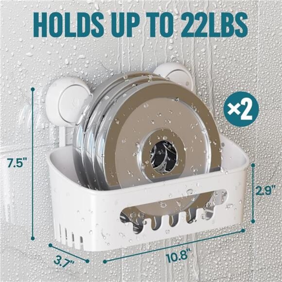 Shower Caddy Suction Cup 2 Pack, Heavy Duty Bathroom Organizer, Removable - Picture 2 of 7
